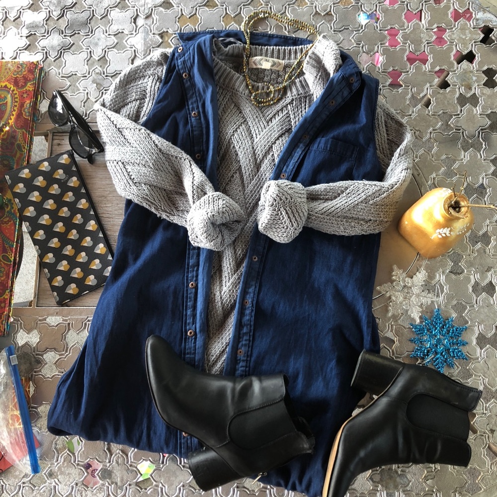 Splash Cotton Jean Button Down Dress Vest Size M